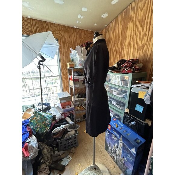 J McLaughlin Solid Black Stretch Dress V-Neck Wrap Dress Sz M Knee Length - Picture 5 of 9